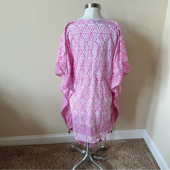 Holicow block print tassel trim caftan beach cover up 17857 - Picture 5 of 8